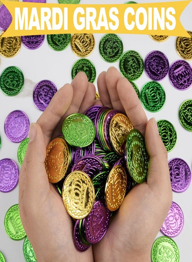 Qumenan 168 PCS Mardi Gras Plastic Coins Assorted Purple Green Gold Coins Mardi Gras Fake Coins for Mardi Gras Table Decorations Party Accessory Supplies - Image 3